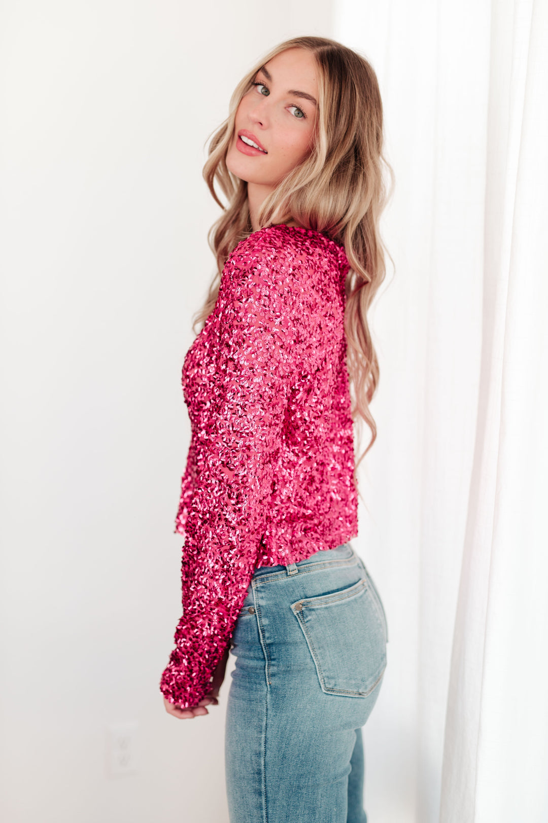 Womens - You Found Me Sequin Top In Fuchsia