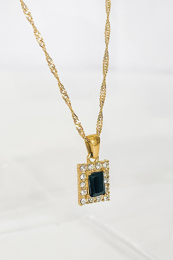 WS 630 Jewelry - Natural Elements Gold Black Rectangle Stone Necklace