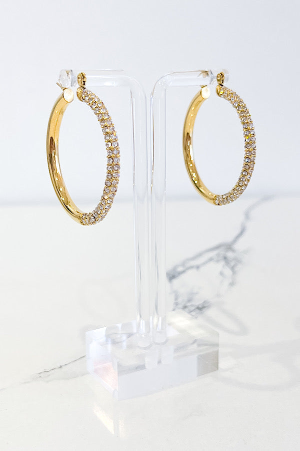WS 630 Jewelry - Natural Elements Gold Rhinestone Hoop Earrings