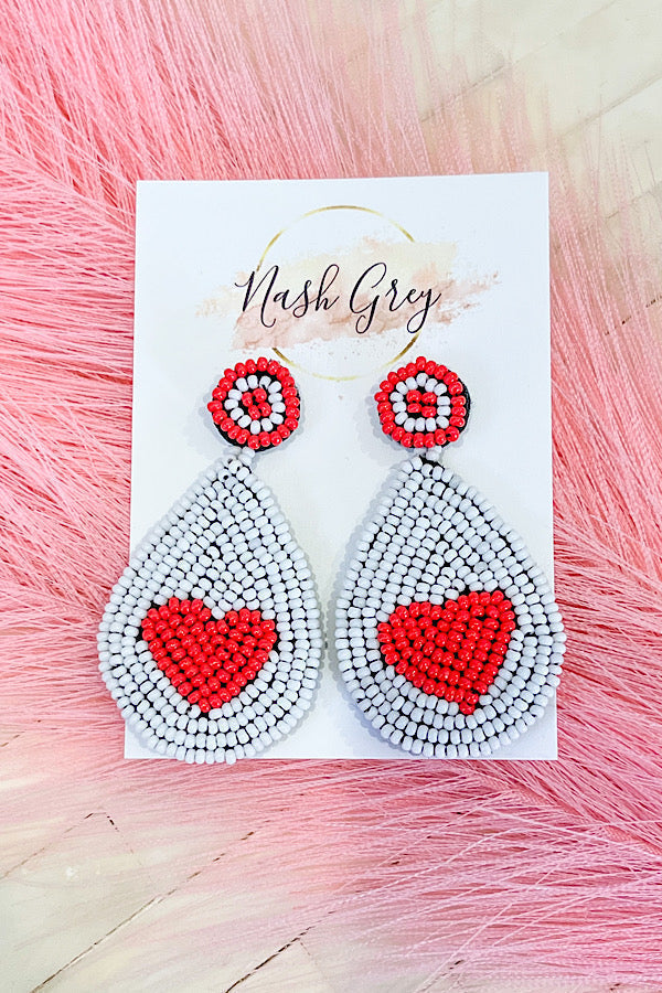 WS 630 Jewelry - Teardrop Heart Beaded Earrings