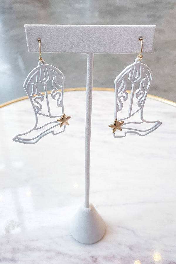 WS 630 Jewelry - White Star Cowboy Boot Earrings