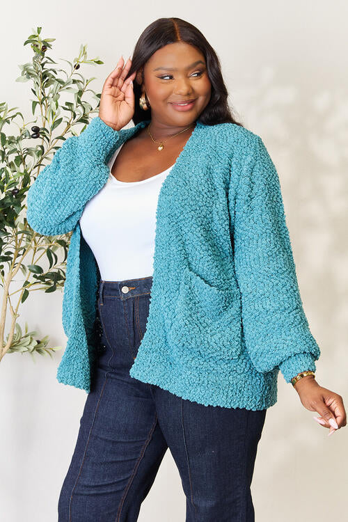 Zenana Falling For You Full Size Open Front Cardigan With Pockets