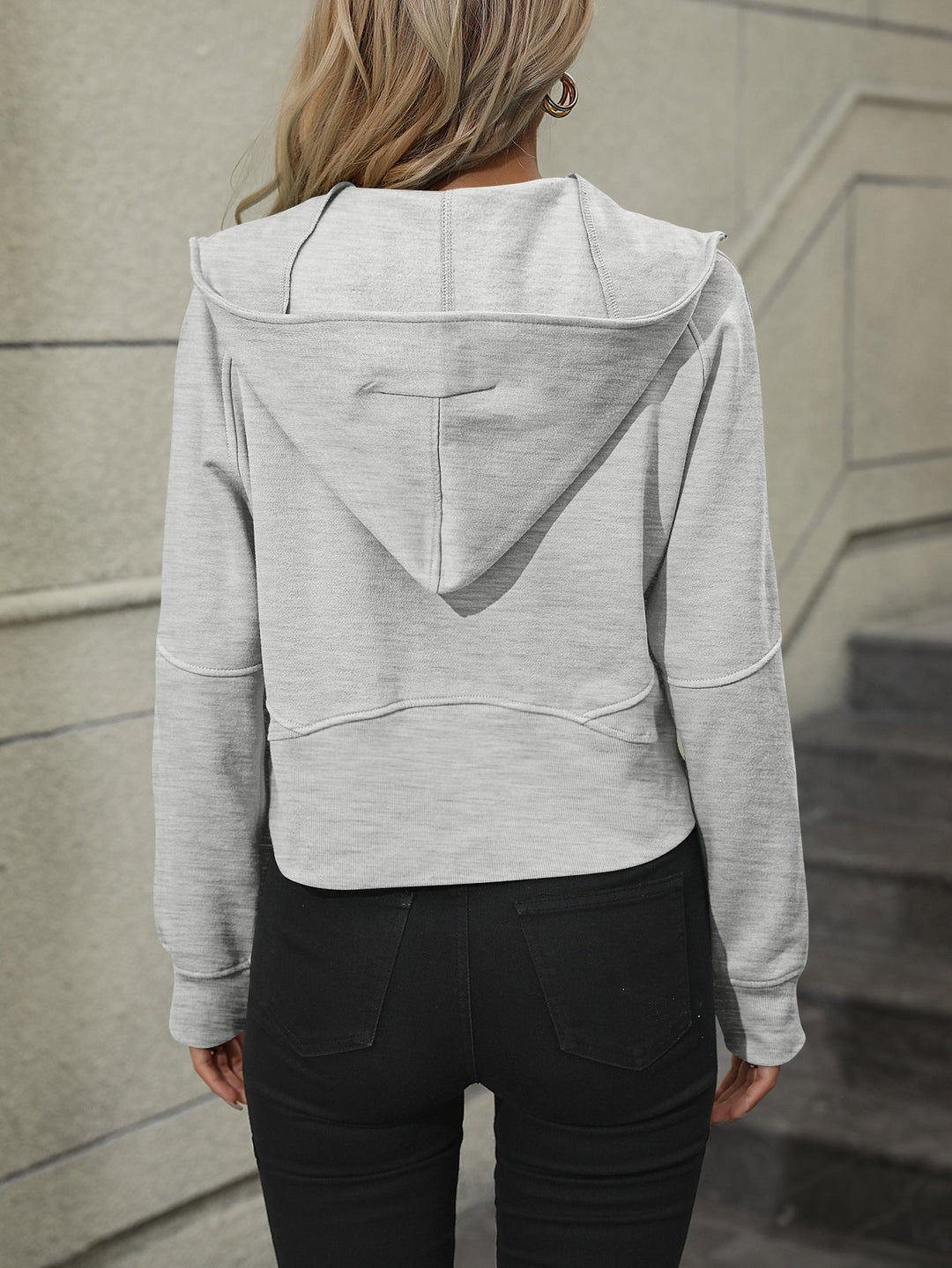 Zip-Up Raglan Sleeve Hoodie With Pocket