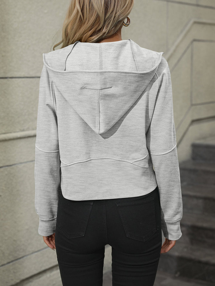 Zip-Up Raglan Sleeve Hoodie With Pocket