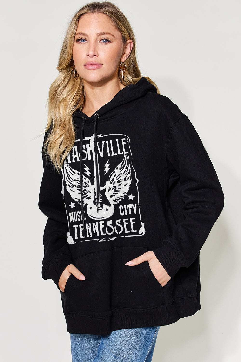 Simply Love Full Size Nashville Graphic Long Sleeve Hoodie
