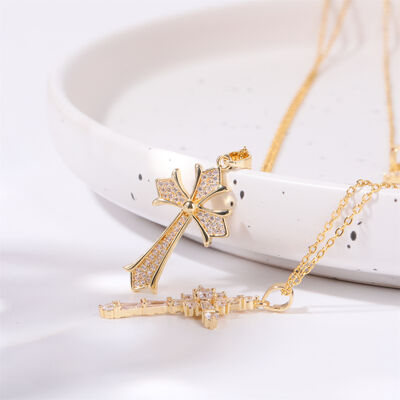 Stainless Steel Inlaid Zircon Cross Necklace