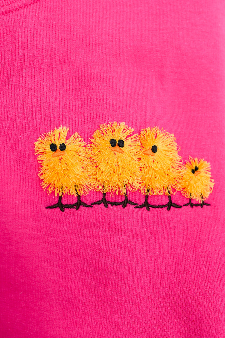 PREORDER: Embroidered Fringe Chicks Sweatshirt in Pink