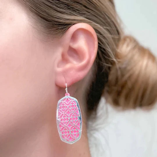 PREORDER: Metal Acrylic Quatrefoil Dangle Earrings in Two Colors