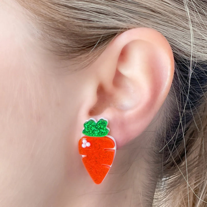 PREORDER: Acrylic Glitter Carrot Stud Earrings