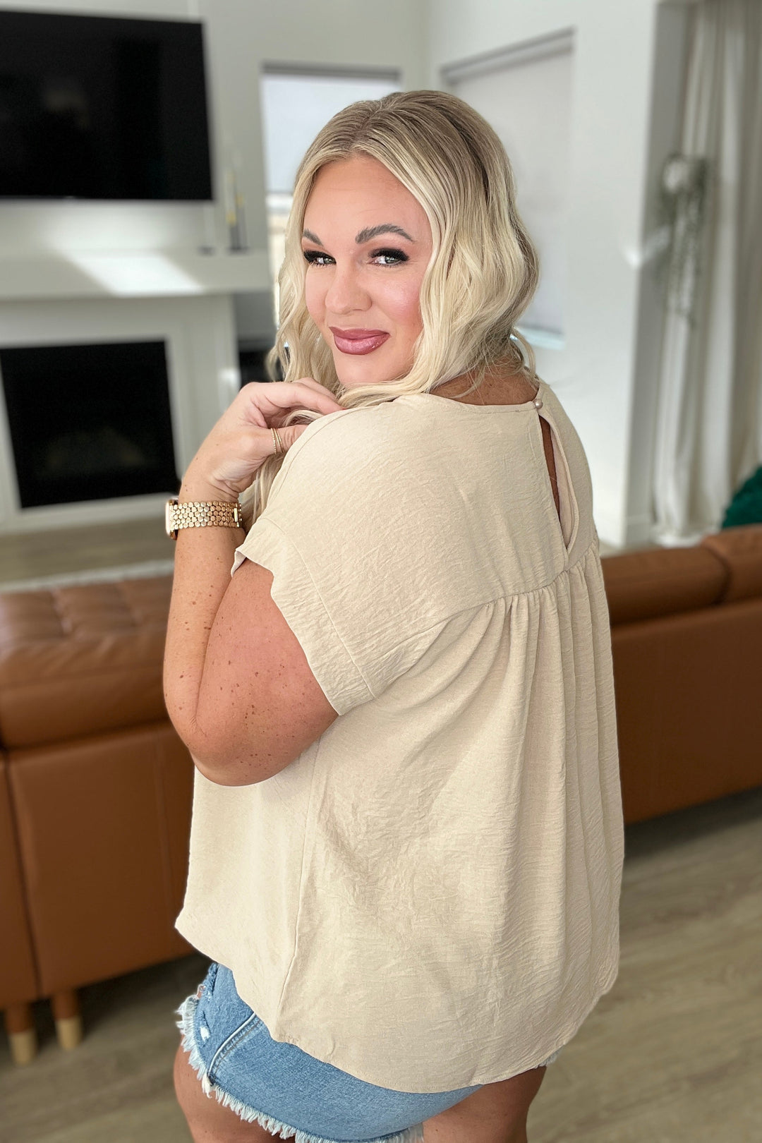 Airflow Babydoll Top in Taupe-Ever Joy