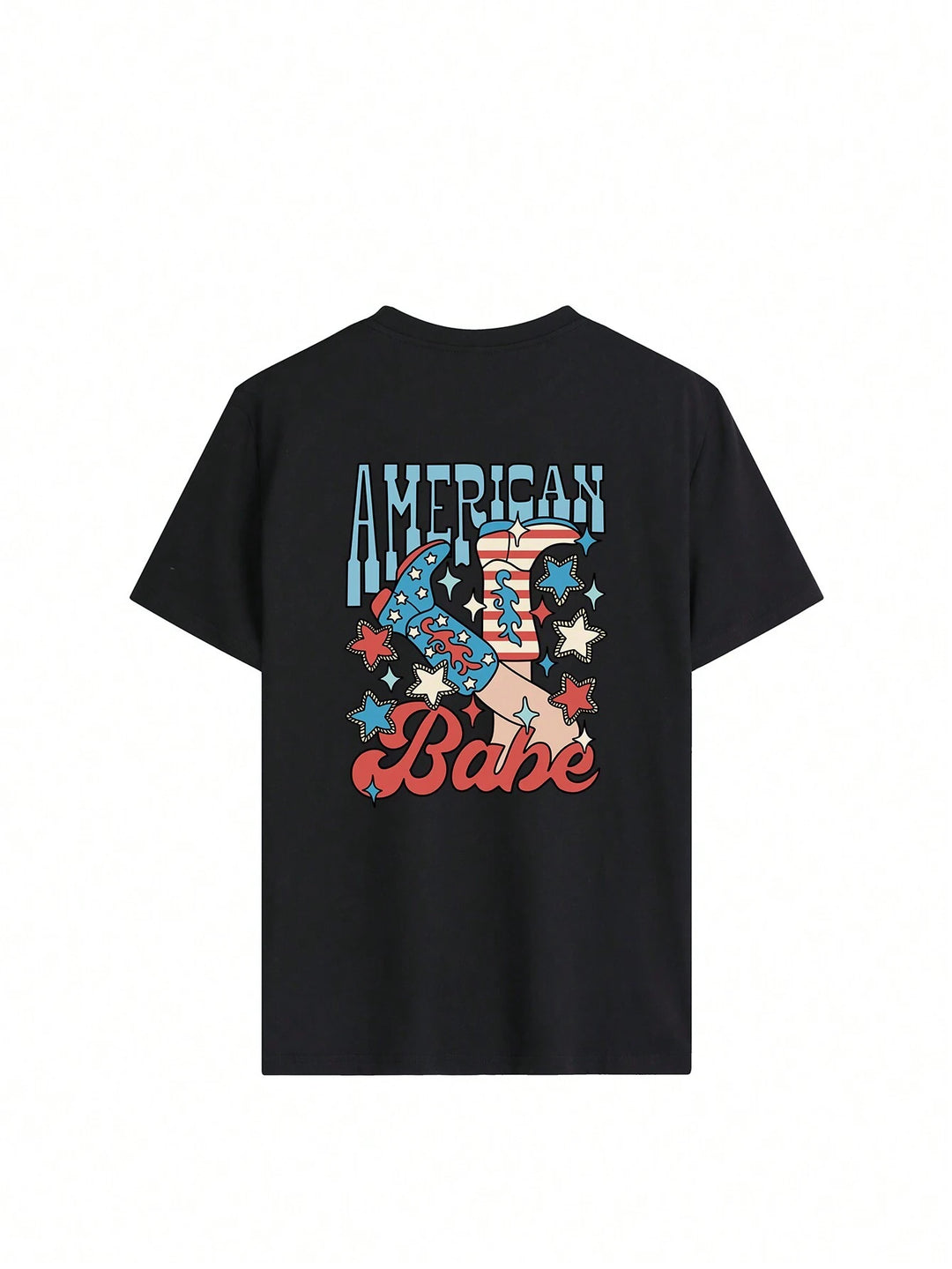 American Babe Cowgirl Boots Graphic Round Neck Half Sleeve T-Shirt-Ever Joy